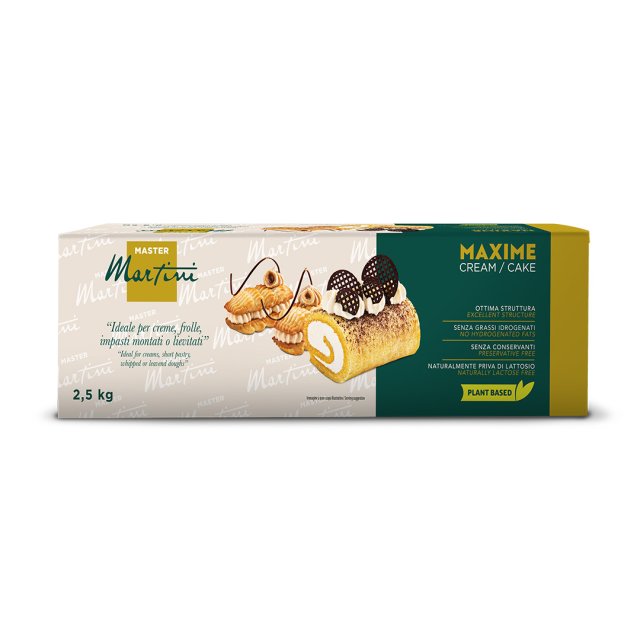 Caja de Crema/Pastel Master Martini Maxime, 2,5kg, con imagen de brazo de gitano, vegetal y sin lactosa.