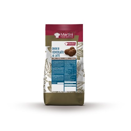 Bolsa de discos de chocolate con leche Martini Food Service (Dischi di Cioccolato al Latte), diseño tema cacao