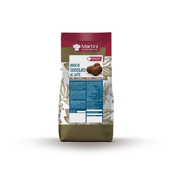 Bolsa de discos de chocolate con leche Martini Food Service (Dischi di Cioccolato al Latte), diseño tema cacao