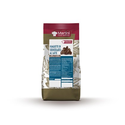 Bolsa de copos de chocolate con leche Martini Food Service con diseño de hoja de cacao