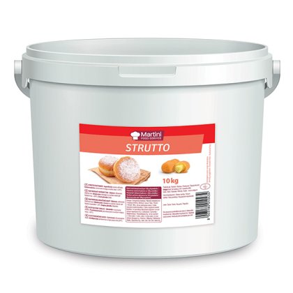 Cubo blanco de 10kg de manteca de cerdo para repostería Martini Strutto, etiqueta roja con donas y pasteles con azúca...