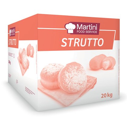 Caja de 20kg de Strutto (manteca de cerdo) Martini Food Service con pasteles espolvoreados sobre una tabla