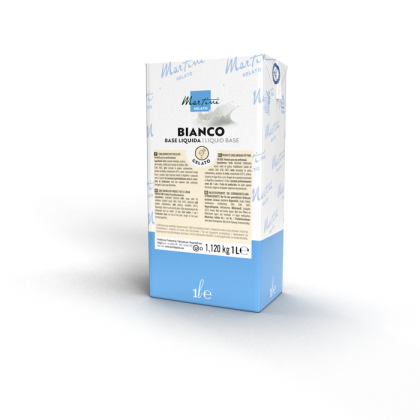 Base líquida Martini Gelato Bianco de 1 litro, envase blanco y azul con detalles de la etiqueta del producto.