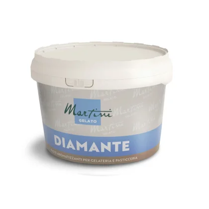 Tarrina blanca de pasta saborizante Martini Gelato Diamante para helado y pastelería, etiqueta gris y azul