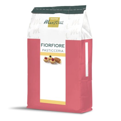 Bolsa roja y blanca de mezcla para repostería Master Martini Fiorfiore Pasticceria con imágenes de pastelería en la e...