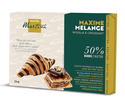 Master Martini Maxime Melange 2kg para croissants y hojaldre, 50% mantequilla, con croissants con chocolate